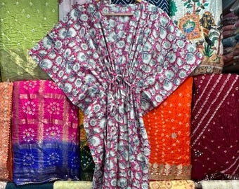 Handmade Floral Cotton Kaftan Maxi Dress, Beach Cover Up