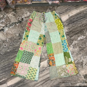 Handmade Cotton Patchwork Wide-Leg Pants: Boho Hippie Style