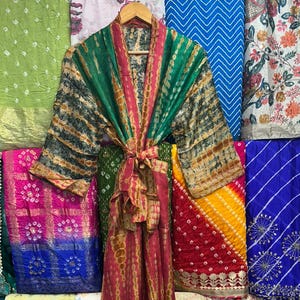 Handmade Batik Silk Kimono Robe, Tie Dye Resort Wear