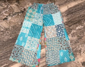 Handmade Patchwork Cotton Hippie Pants: Turquoise Boho Trousers