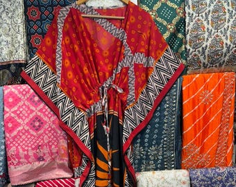 Indian Silk Kaftan Maxi Dress: Summer Resort Wear, Evening Party Cover-Up
