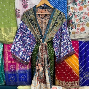 Kimono in seta patchwork fatto a mano: giacca boho tie-dye