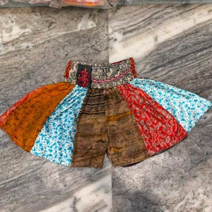Patchwork Silk Shorts: Boho Hippie Elastic Waist Lounge Wear