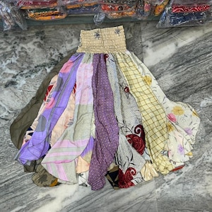 Gonna midi in seta patchwork fatta a mano: stile boho hippie colorato