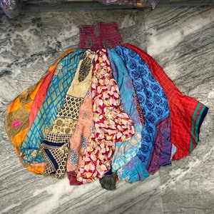 Gonna midi patchwork in seta sari riciclata fatta a mano: stile boho festival
