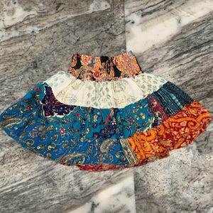 Handmade Recycled Silk Mini Skirt: Groovy 70s Boho Festival Skirt
