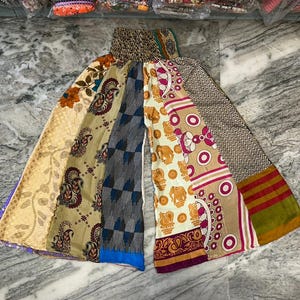 Handmade Silk Patchwork Palazzo Pants: Boho Wide Leg Trousers