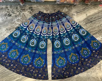 Pantalones palazzo con estampado de bloques de madera: pantalones anchos de algodón estilo boho.