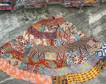 Handmade Silk Patchwork Maxi Skirt: Bohemian Hippie Style