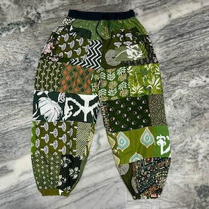 Pantalon harem patchwork en rayonne fait main, pantalon de yoga bohème pour festival