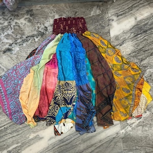 Handmade Recycled Silk Hippie Skirt: Boho Patchwork Midi
