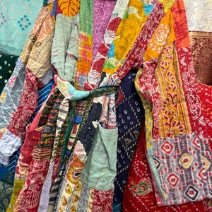 Hand Stitched Kantha Patchwork Robe | Reversible Boho Kimono Jacket image 5