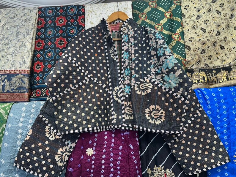 Handmade Quilted Kantha Jacket: Reversible Bohemian Cotton Coat image 8