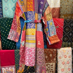 Hand Stitched Kantha Patchwork Robe | Reversible Boho Kimono Jacket image 8