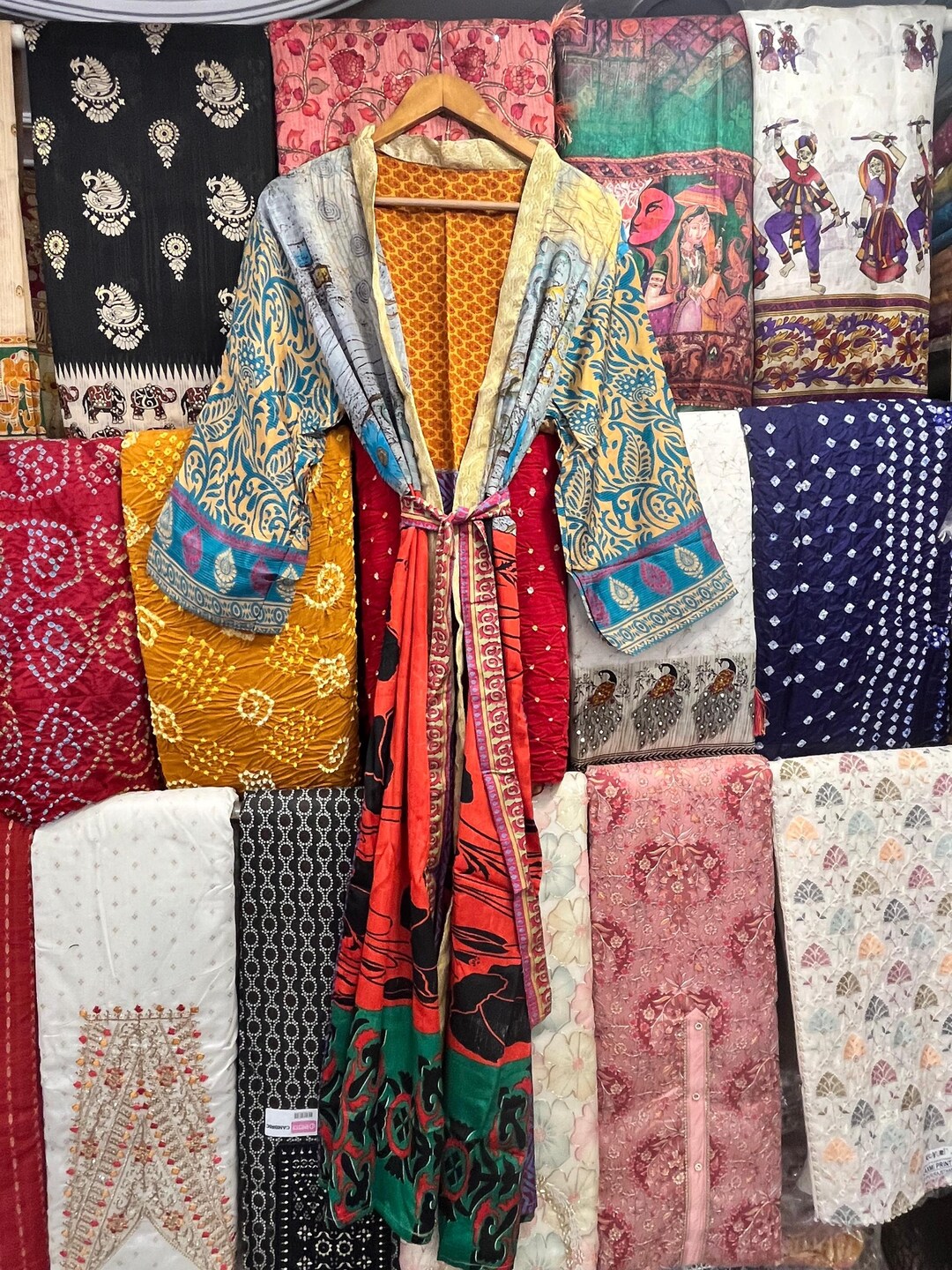 Multi Patchwork Kimono, Women Silk Bathrobe, Recycled Silk Patchwork ...