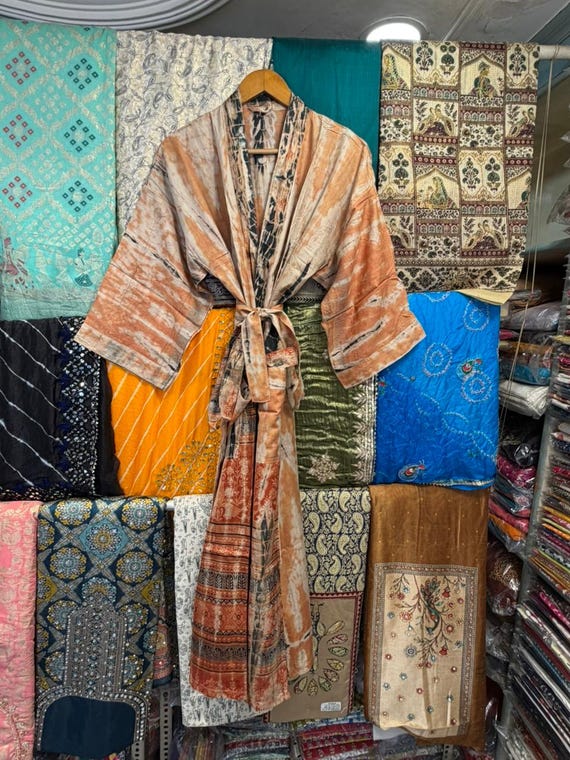 Hand Dyed Silk Kimono Robe: Luxury Tie-Dye Resort Wear