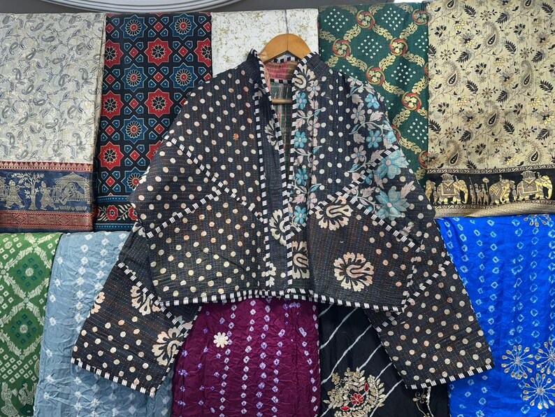 Handmade Quilted Kantha Jacket: Reversible Bohemian Cotton Coat image 4