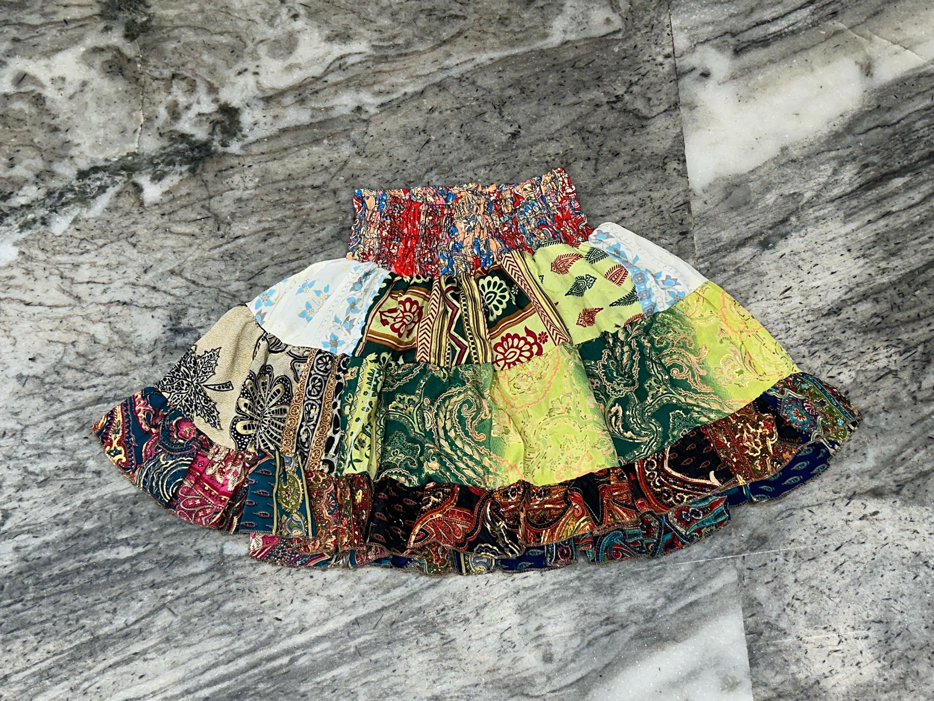 Handmade Silk Patchwork Mini Skirt: Bohemian 70s Style - Etsy Canada