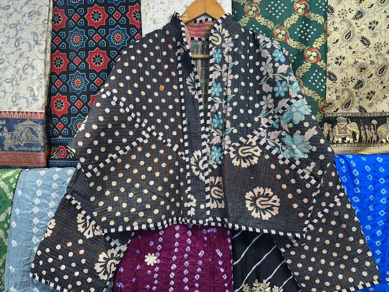 Handmade Quilted Kantha Jacket: Reversible Bohemian Cotton Coat image 5