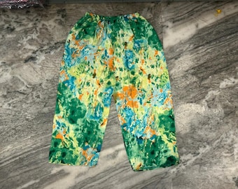 Pantalones palazzo de seda hechos a mano: Pantalones de pierna ancha con estampado floral