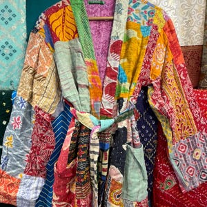 Hand Stitched Kantha Patchwork Robe | Reversible Boho Kimono Jacket image 4