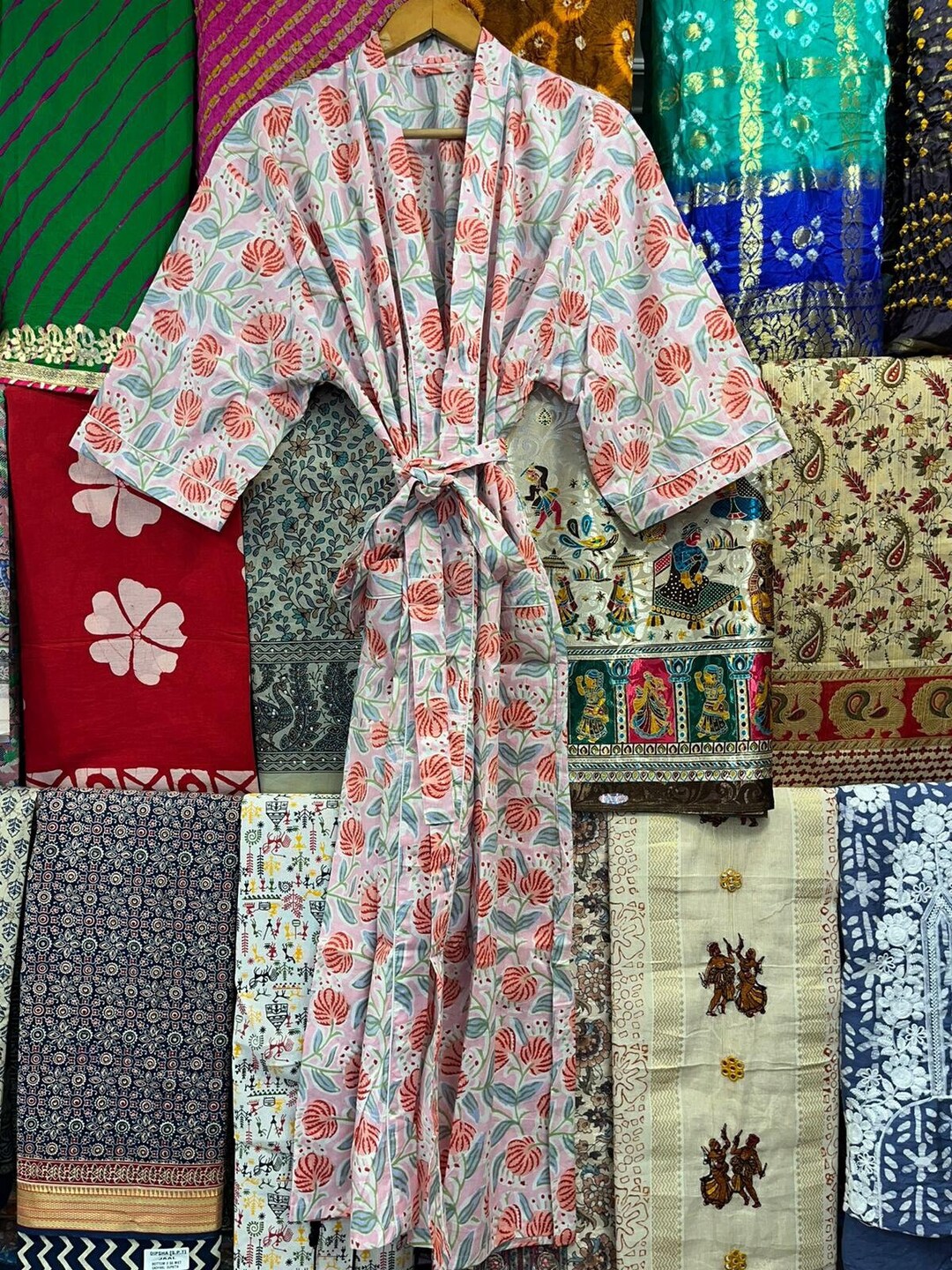 Women's Cotton Kimono Robe - Indian Dressing Gown - Summer Bathrobe ...