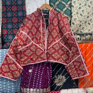 Boho Kantha Quilted Short Jacket: Reversible Patchwork Coat