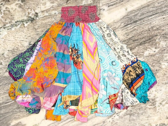 Handmade Patchwork Silk Midi Skirt: Colorful Boho Hippie Style - Etsy