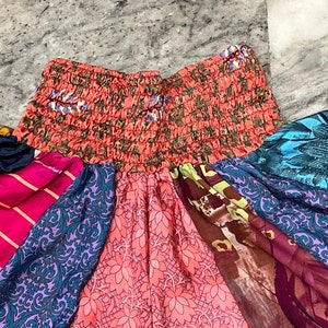 Boho Skirt Short Women's Designer Colorful Beach Wear Shorts, Soft Night Wear Shorts, Patchwork Shorts, Silk Saree Layer Patch Work Short image 4