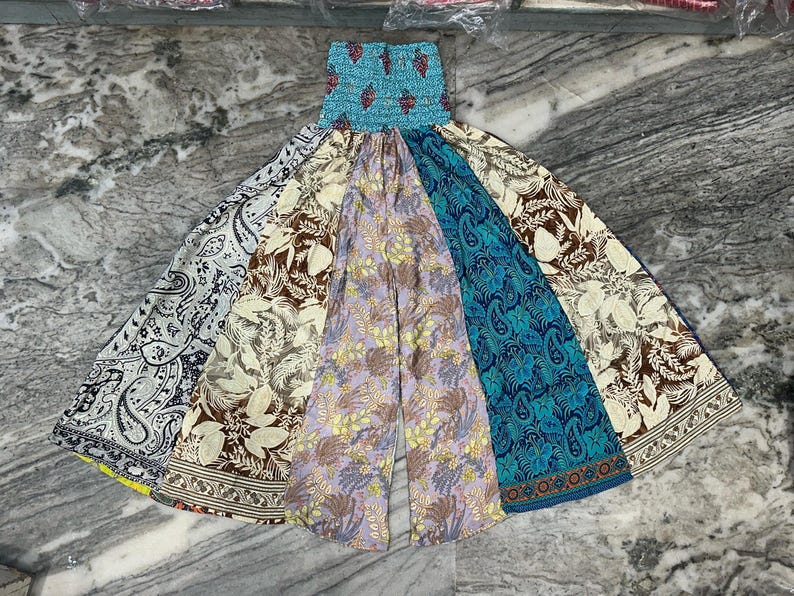 Blue & Brown Patchwork Palazzo Pants FINAL SALE