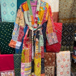 Hand Stitched Kantha Patchwork Robe | Reversible Boho Kimono Jacket image 6