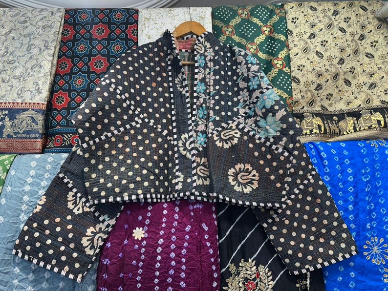 Handmade Quilted Kantha Jacket: Reversible Bohemian Cotton Coat image 7