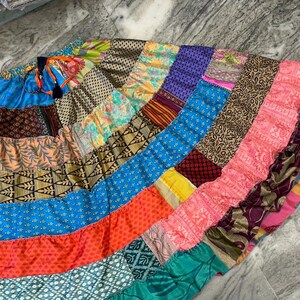 Boho Patchwork Recycled Silk Skirt: Tiered Maxi Skirt, Plus Size image 5