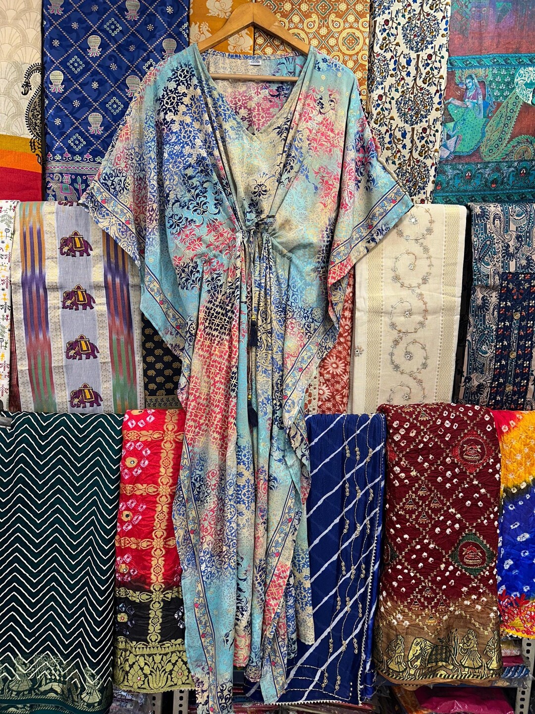 Indian Cotton Naphthol Print Bohemian  boho beach lounge Long Caftan Dress