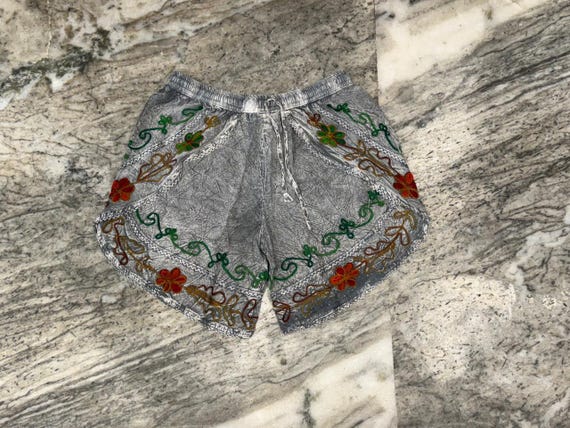 Grey Embroidered Rayon Shorts | Boho Festival Beach Vacation Wear