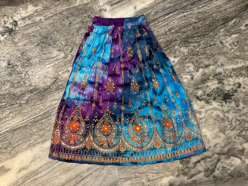 Handmade Tie Dye Maxi Skirt, Crinkle Broomstick Long Tiered Skirt