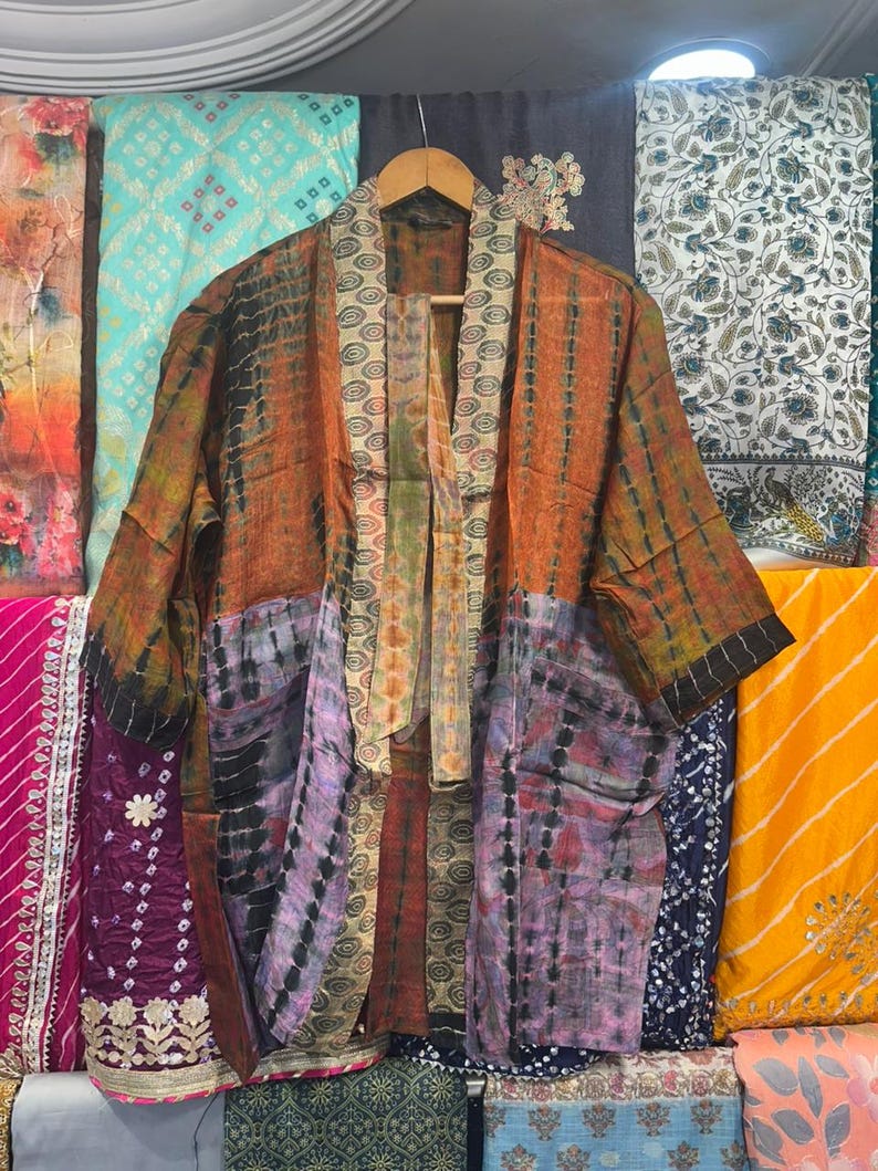 Tie Dye Silk Kimono Robe: Short Beach Cover-Up image 2