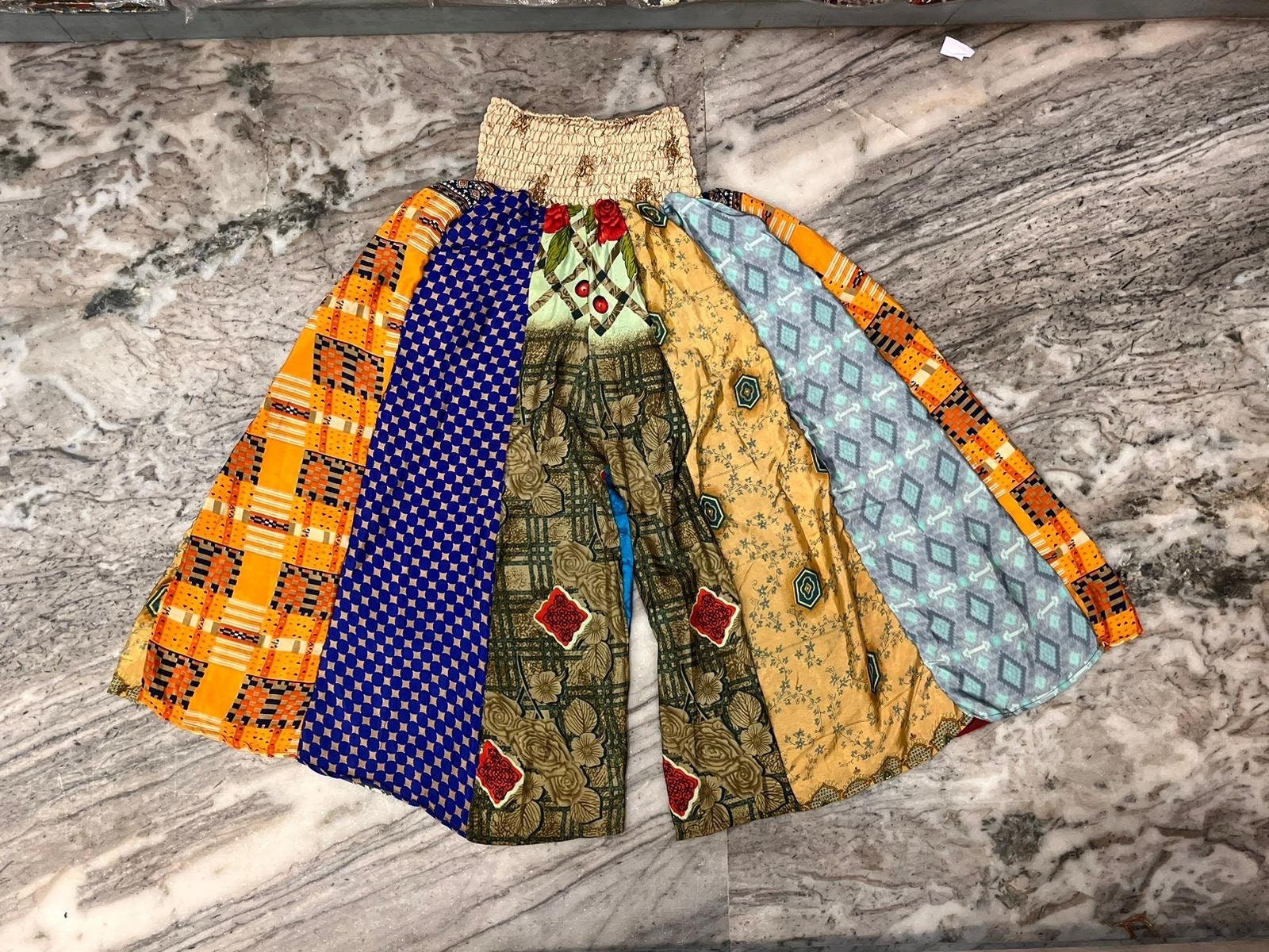 Women Silk Yoga Pants, Indian Recycle Sari Silk High Waist Trousers, Multi Layered Palazzo Pant, Wide Leg Yoga Trousers, Maxi Skirt Pants