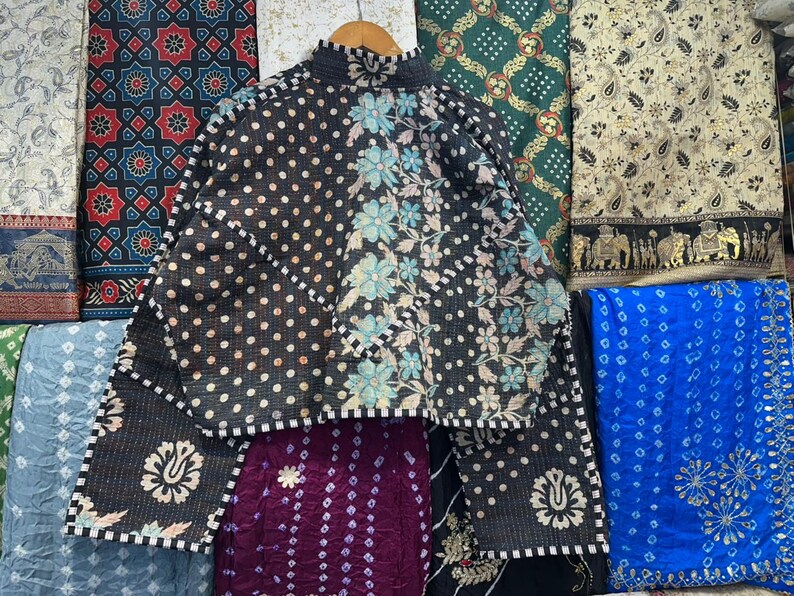 Handmade Quilted Kantha Jacket: Reversible Bohemian Cotton Coat image 6
