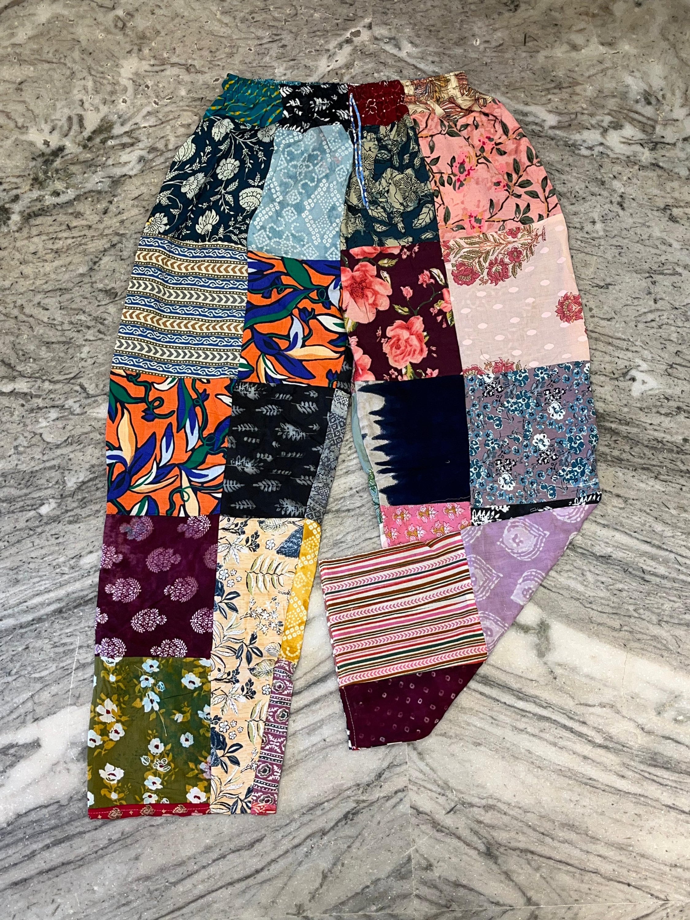 Handmade Cotton Patchwork Palazzo Pants: Boho Hippie