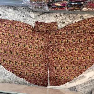 Handmade Bohemian Silk Palazzo Pants: Wide Leg Flowy Trousers