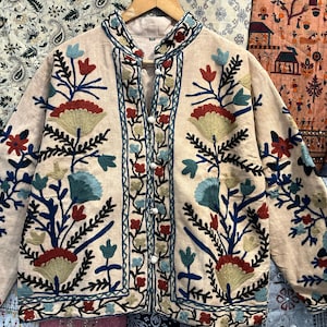Handmade Suzani Cotton Jacket: Embroidered Floral Short Coat