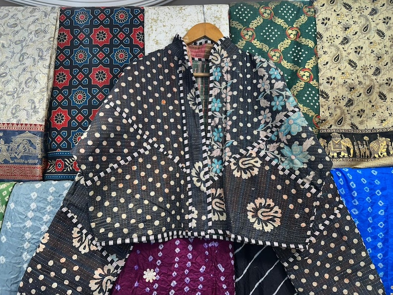 Handmade Quilted Kantha Jacket: Reversible Bohemian Cotton Coat image 3
