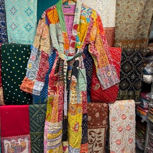 Hand Stitched Kantha Patchwork Robe | Reversible Boho Kimono Jacket image 7