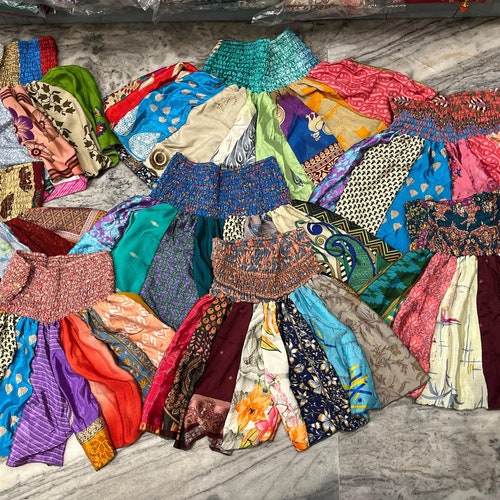Patchwork Silk Flare Shorts: Boho Hippie Beachwear
