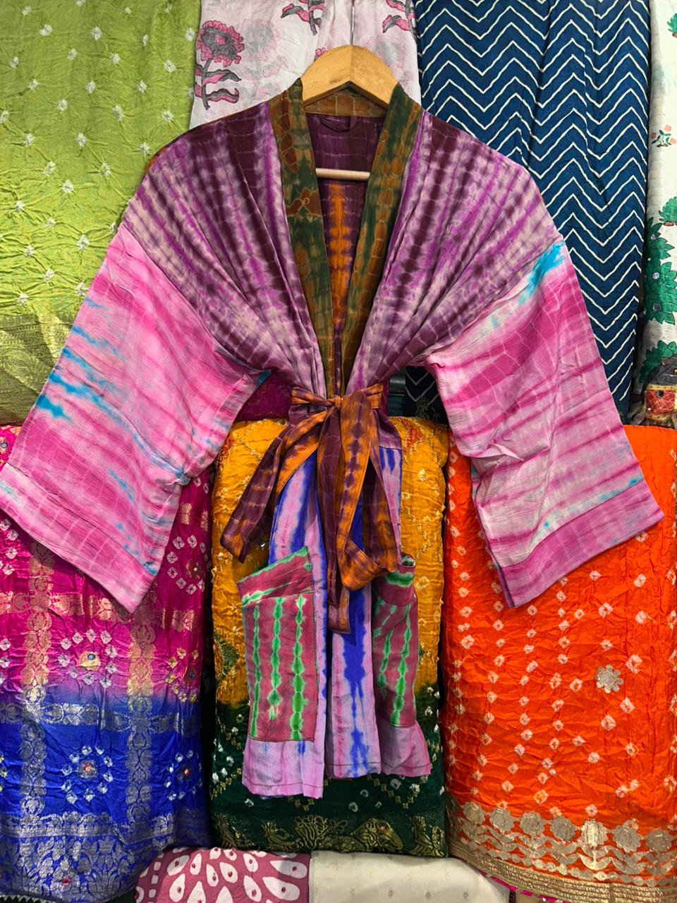 Tie Dye Crepe Silk Kimono Robe, Batik Beach Cover-up - Etsy