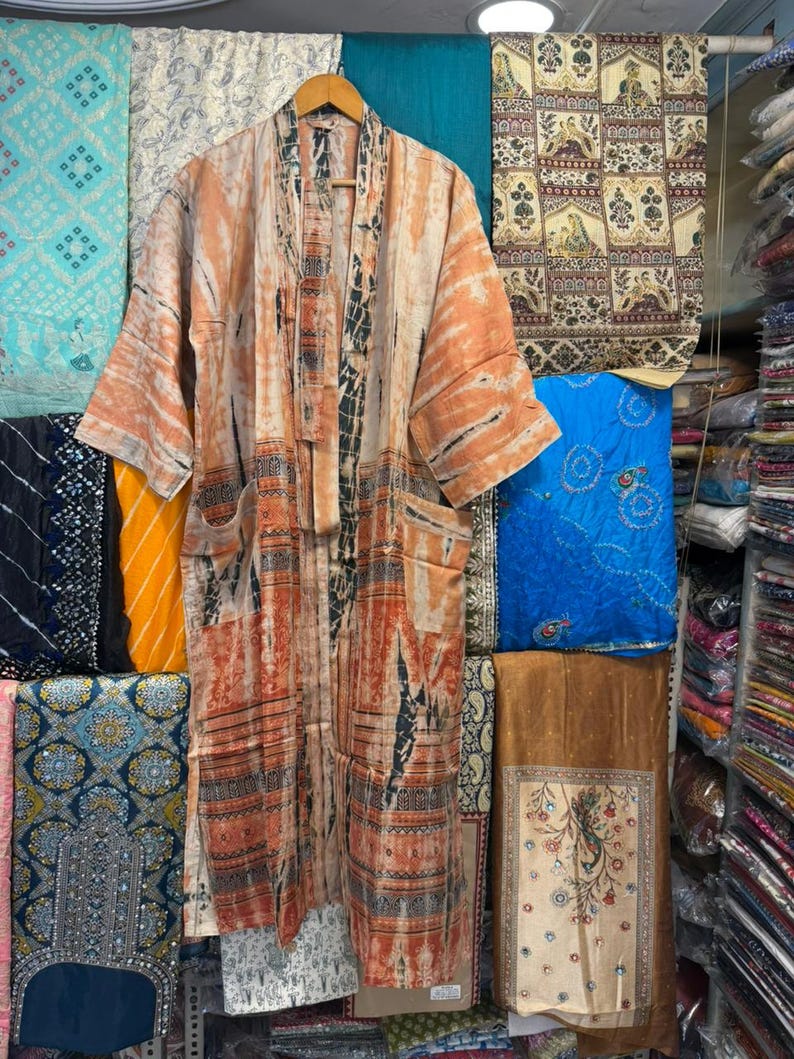Hand Dyed Silk Kimono Robe: Luxury Tie-Dye Resort Wear image 2