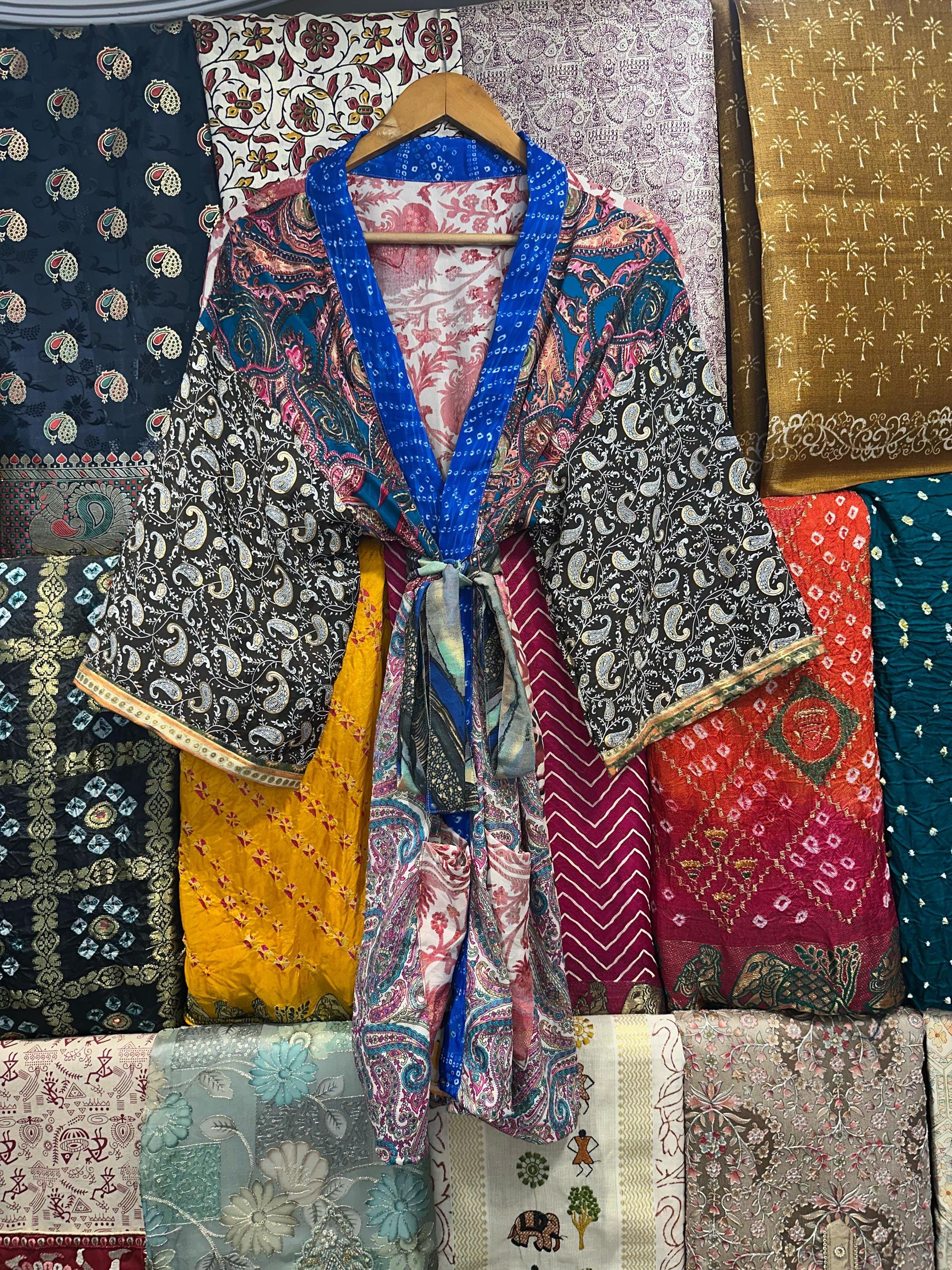 Short Silk Kimono Robe for Women - Bohemian Silk Lounge Belted Kimono - Boho Silk Lounge Dress - Beach Tunic - Nightwear Robe - Gift for Her