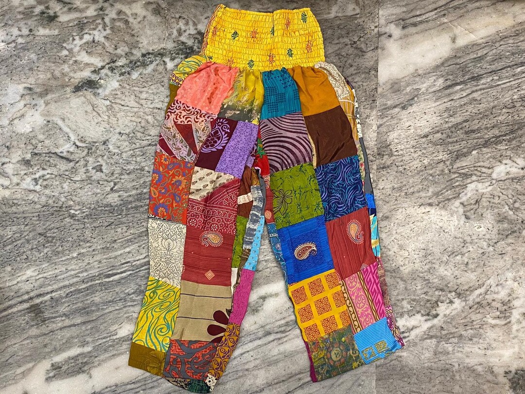 Boho Hippie Patchwork Palazzo Pants With Side Pockets/ Recycled Sari ...