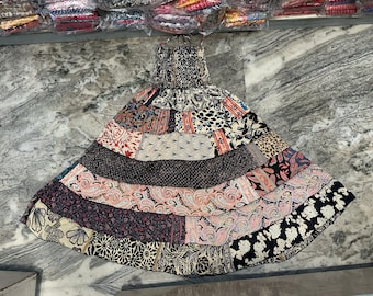 Falda patchwork de seda reciclada hecha a mano, vestido largo bohemio